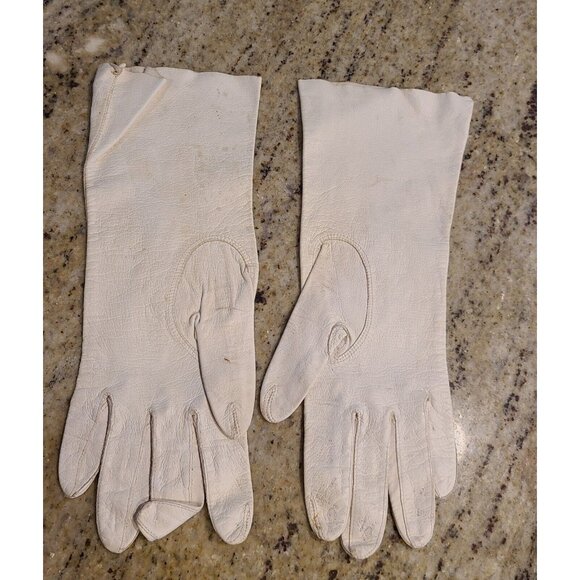 Vintage Size S White Leather 10" Gloves Pink Rose Flower Climbing Vine Garden - Picture 6 of 13